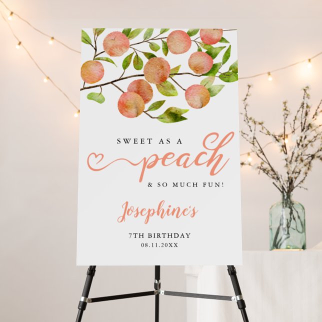 Rustic Sweet Peach Birthday Party Welcome Sign (In Situ (Stand))