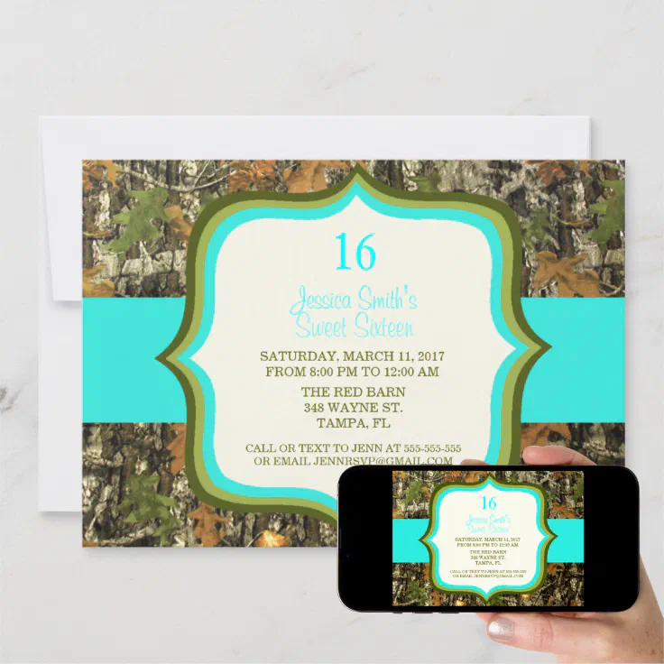 Rustic Sweet Sixteen Camo Birthday Invitation | Zazzle