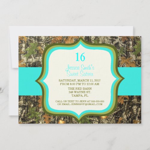 Rustic Sweet Sixteen Camo Birthday Invitation