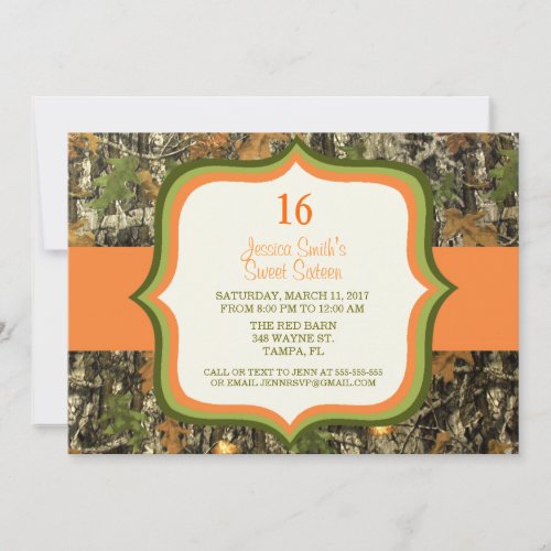 Rustic Sweet Sixteen Camo Birthday Invitation