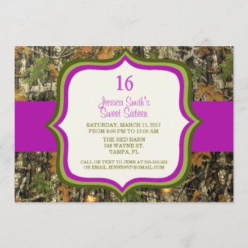 Rustic Sweet Sixteen Camo Birthday Invitation by CleanGreenDesigns at Zazzle