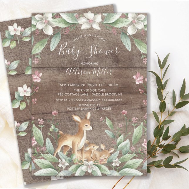 Rustic Sweet Woodland Deer Twins Baby Shower Invitation (Creator Uploaded)