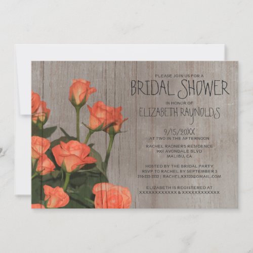 Rustic Sweetheart Roses Bridal Shower Invitations