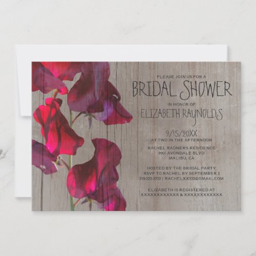 Rustic Sweetpea Bridal Shower Invitations