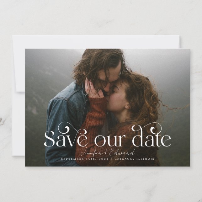 Rustic Swirl QR code Photo Save The Date (Front)