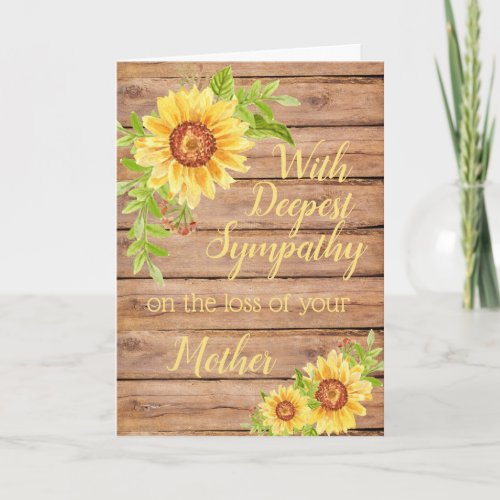 Rustic Sympathy Mother Floral Yellow Sunflower  Card