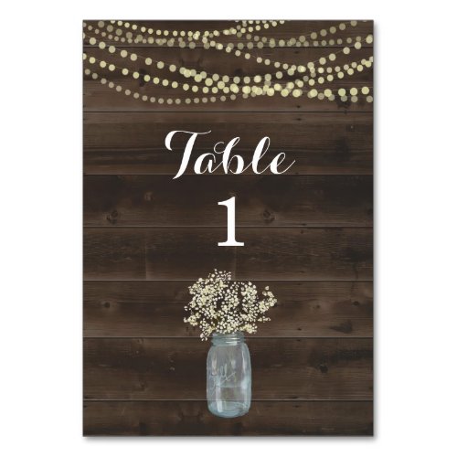 Rustic Table Number Card _ Wood  Babys Breath