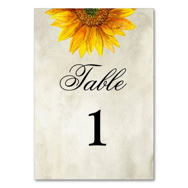 Rustic table number. Sunflower wedding. Yellow Table Number (Front)