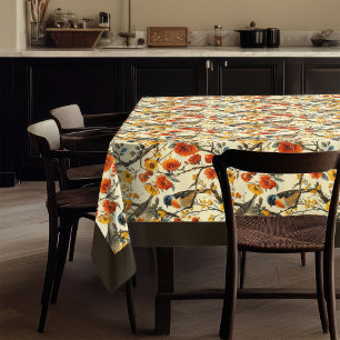 Rustic Tablecloth with Birds & Fall Floral Accent