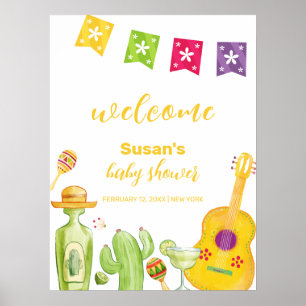 Rustic Taco 'Bout Cactus Lime Baby Shower Welcome Poster