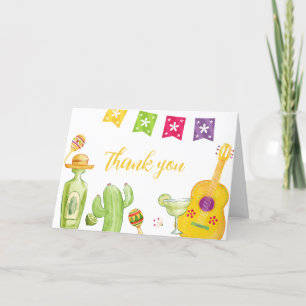 Rustic Taco 'Bout Cactus Lime Guitar Baby Shower Letterpress Thank You Card