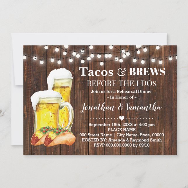 Rustic Tacos & Brews Before I Do Couples Shower Invitation (Front)
