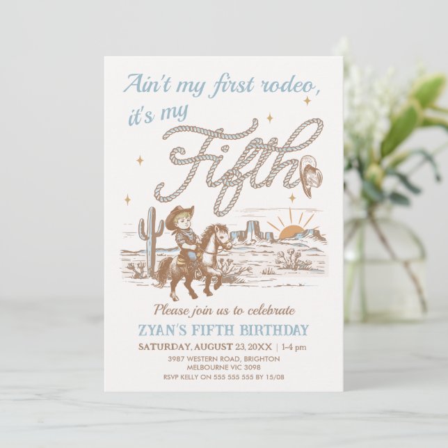 Rustic Tan Aint's My Fist Birthday Fifth Birthday Invitation (Standing Front)