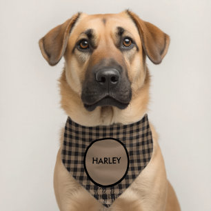 Rustic Tan and Black Monogrammed Buffalo Plaid   Pet Bandana Collar