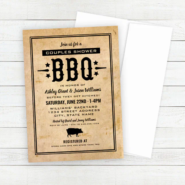 Rustic Tan BBQ Wedding Couples Shower Invitation Zazzle