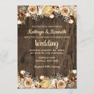 Rustic Tan Bird Wood Country Wedding Invitation