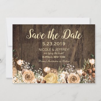 Rustic Tan Bird Wood Country Wedding Save The Date by My_Wedding_Bliss at Zazzle