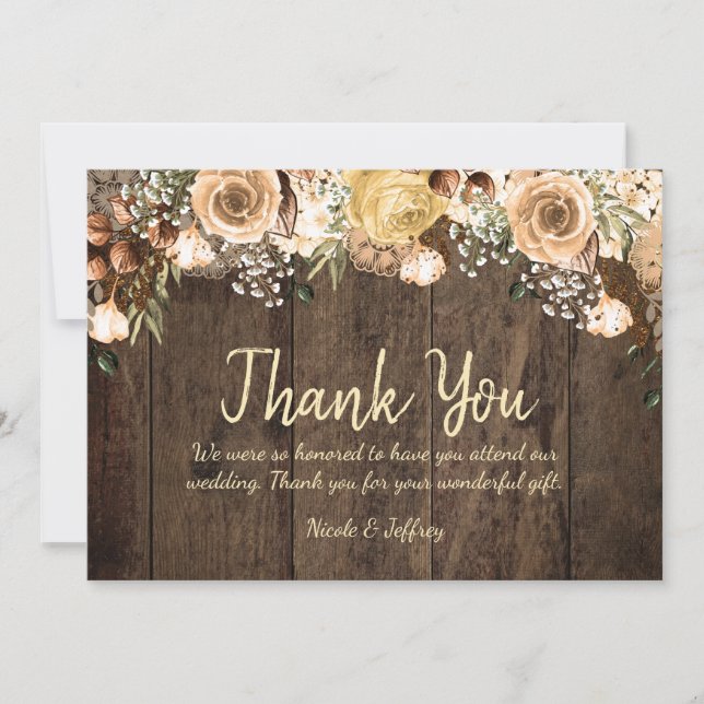 Rustic Tan Bird Wood Country Wedding Thank You (Front)