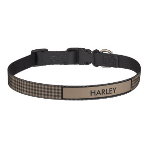 Rustic Tan Black Buffalo Plaid Monogrammed     Pet Collar