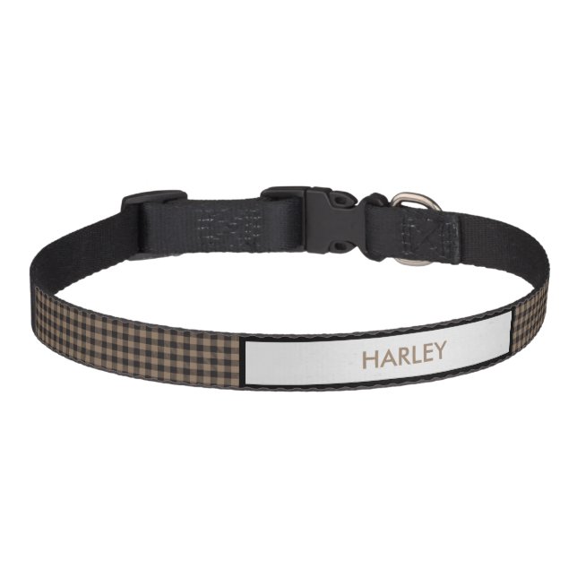 Rustic Tan Black Buffalo Plaid Monogrammed     Pet Collar (Front)