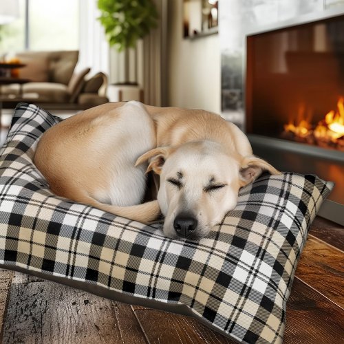 Rustic Tan Black Watch Plaid Holiday Pet Bed