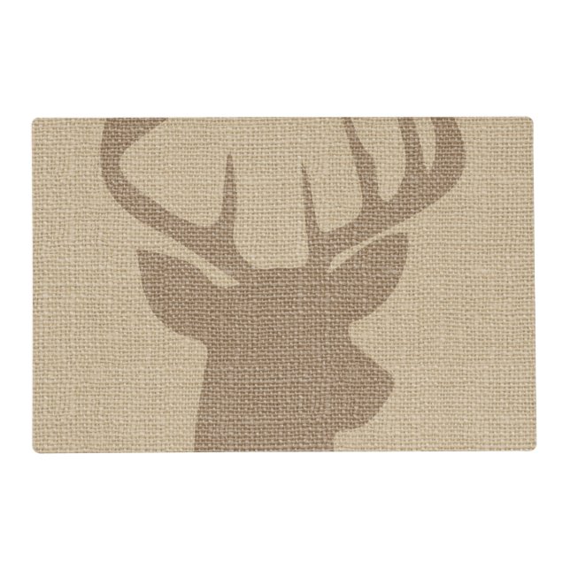 Rustic Tan Burlap Deer Buck Placemat (Back)