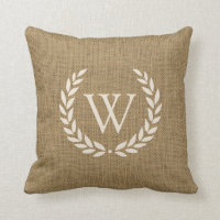 Rustic Tan Burlap Laurel Wreath Monogram Initial