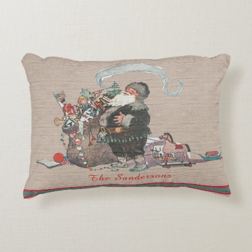 Rustic Tan Christmas Vintage Old World  Santa  Accent Pillow