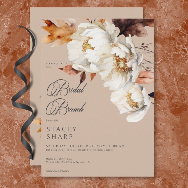 Rustic Tan & Cream Fall Floral & Leaves Brunch Invitation (Rustic Tan & Cream Fall Floral & Leaves Brunch Invitation)