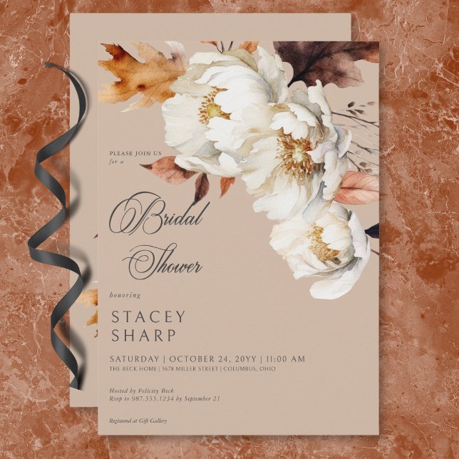 Rustic Tan & Cream Fall Floral & Leaves Shower Invitation (Rustic Tan & Cream Fall Floral & Leaves Shower Invitation)