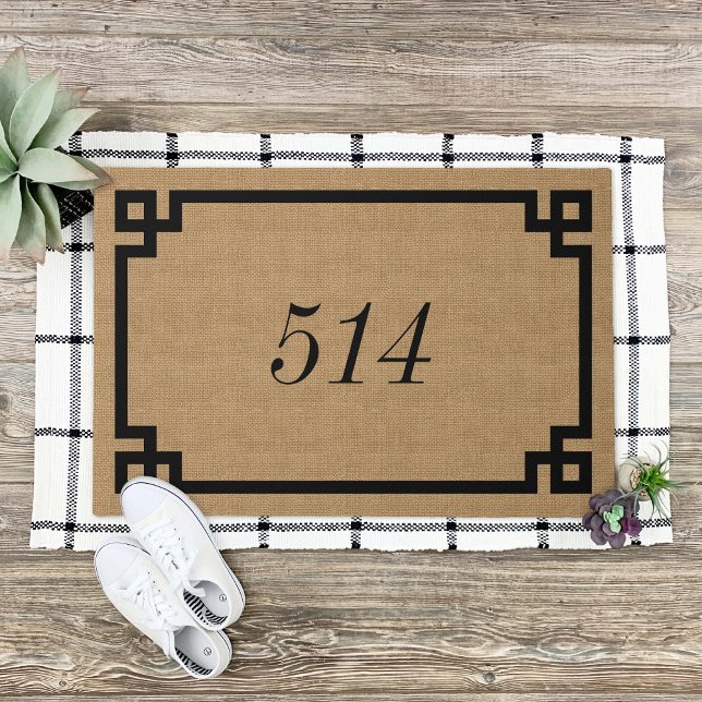 Rustic Tan Greek Key Personalized Address Number Doormat (Creator Uploaded)