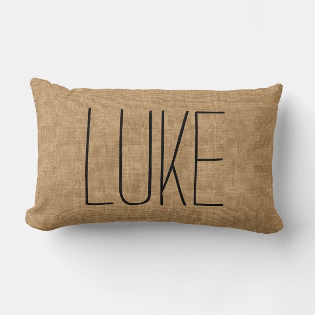 Rustic Tan Name Monogram Lumbar Pillow (Front)