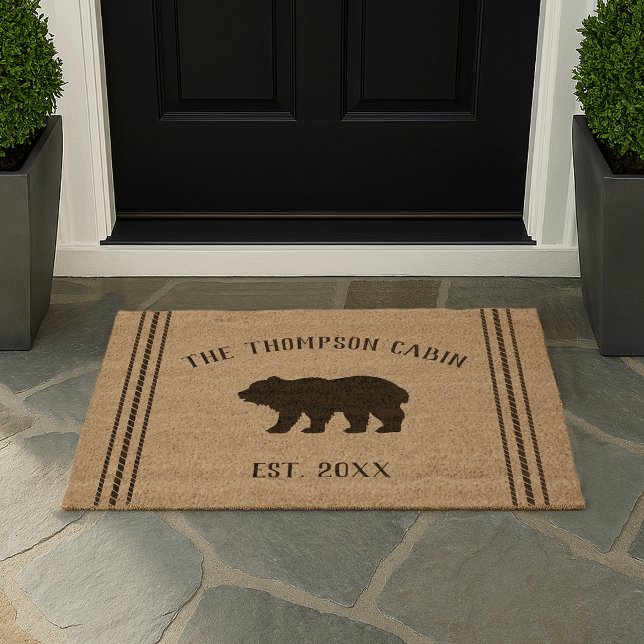 Rustic Tan Personalized Bear Fiber Doormat (Creator Uploaded)