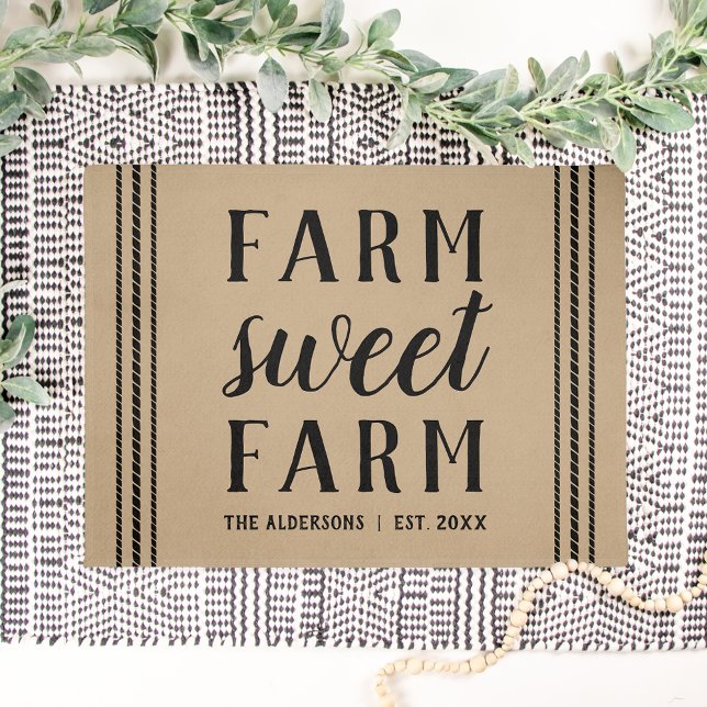 Rustic Tan Personalized Farm Sweet Farm Doormat (Creator Uploaded)