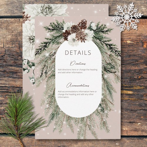 Rustic Tan Pine Winter Sparkle Details Wedding Enclosure Card