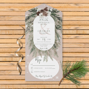 Rustic Tan Pine Winter Sparkle No Dinner All In One Invitation