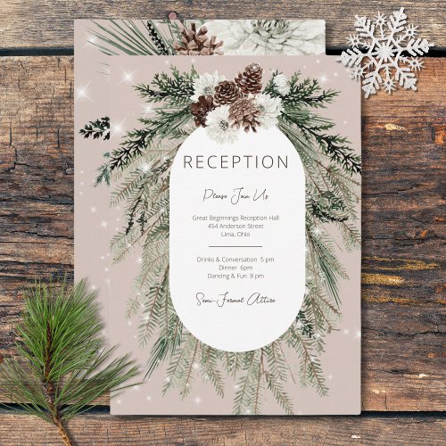 Rustic Tan Pine Winter Sparkle Reception Enclosure Card