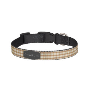Rustic Tan Plaid Personalized Dog Pet Collar