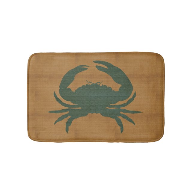 Rustic Tan with Dark Green Crab Bathroom Mat (Front)