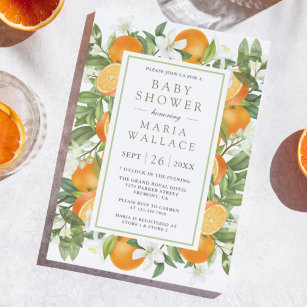 Rustic Tangerine Citrus Orange Baby Shower Invitation