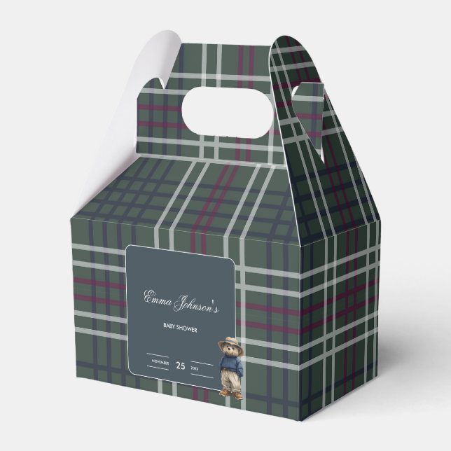Rustic Tartan Bear Baby Shower Favor Boxes (Front Side)