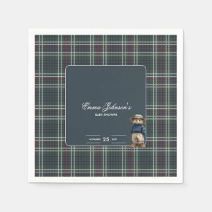 Rustic Tartan Bear Baby Shower Napkins