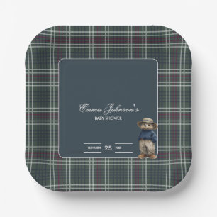 Rustic Tartan Bear Baby Shower Paper Plates