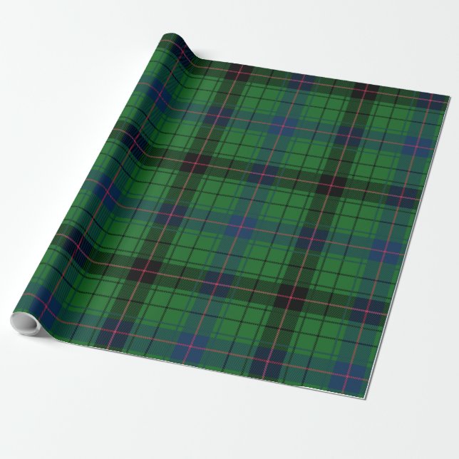 Rustic Tartan Davidson Plaid Green Black Blue Wrapping Paper (Unrolled)