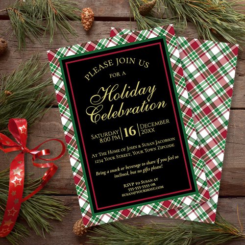 Rustic Tartan or Plaid Christmas or Holiday Party Invitation