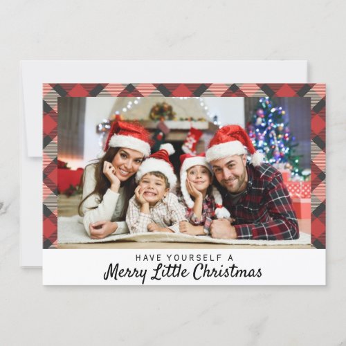 Rustic Tartan Photo Merry Christmas Lettering Holiday Card