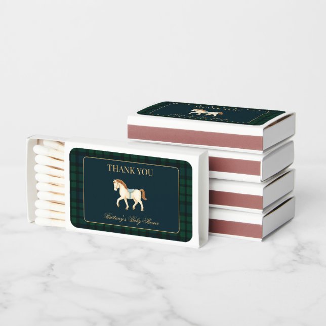 Rustic Tartan Plaid Horse Baby Shower  Matchboxes (Stacked)