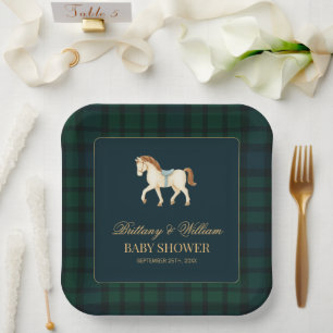 Rustic Tartan Plaid Horse Baby Shower Paper Plates
