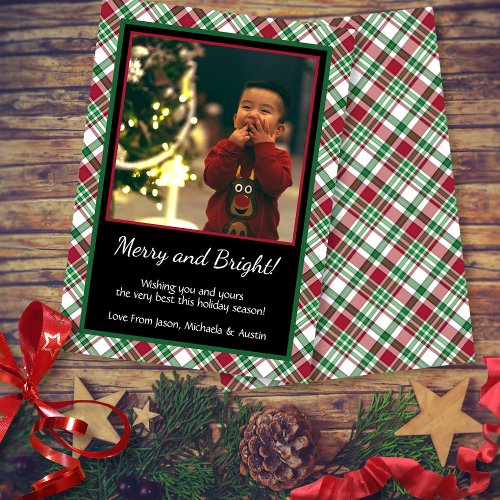 Rustic Tartan Plaid Merry  Bright Photo Christmas Holiday Card