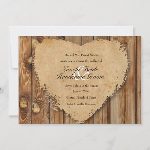 Rustic Tattered Heart Wood Look Country Wedding Custom Announcement